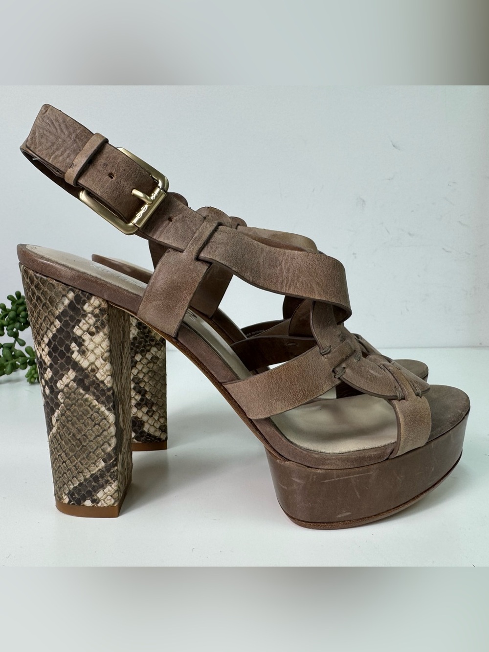 KORS by Michael Kors Dark Olive Veta Reptile Heel Platform Sandals